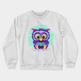 Cartoon owl with a cup Crewneck Sweatshirt